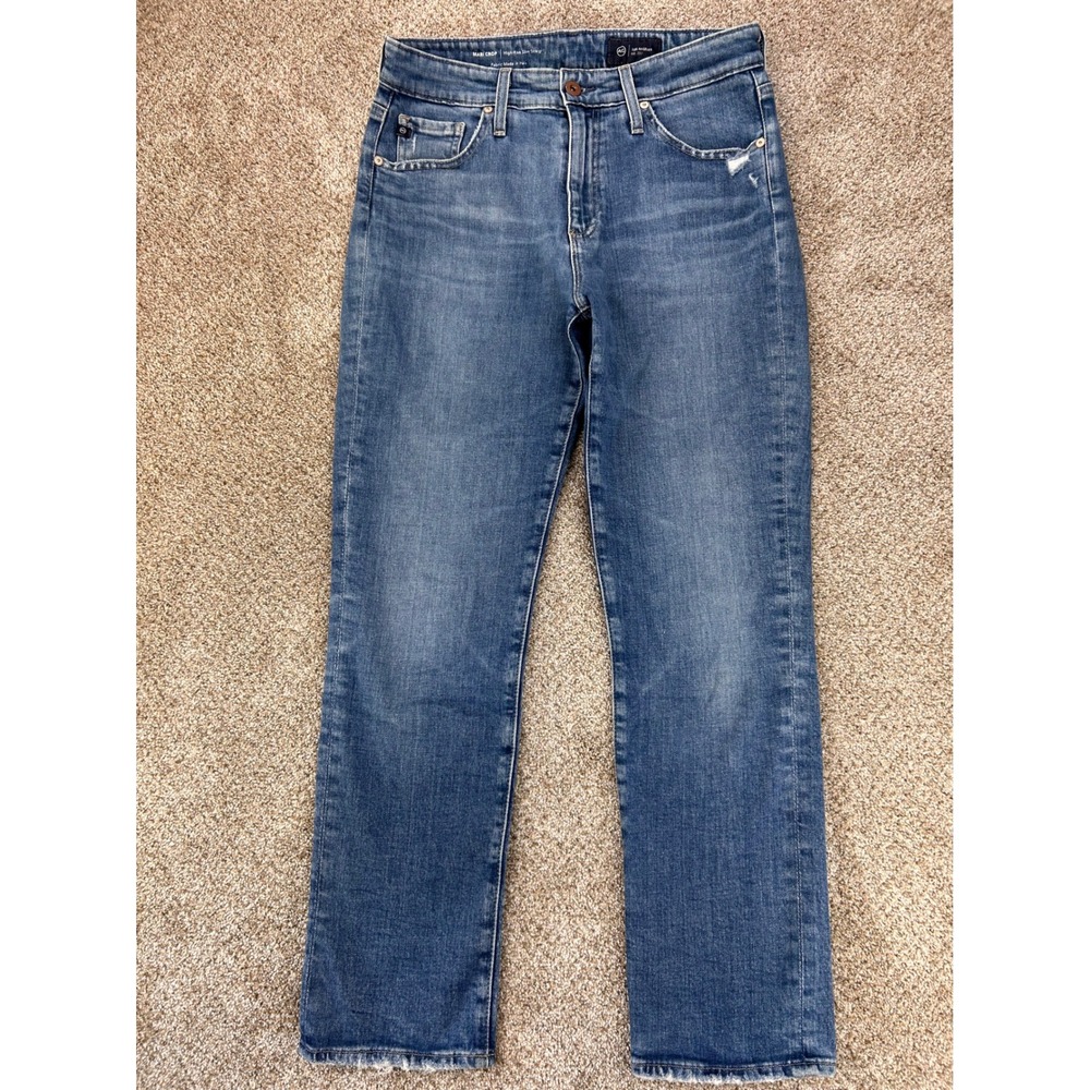 AG Adriano Goldschmied Mari Crop High-Rise Slim Straight Jeans Blue Size 27